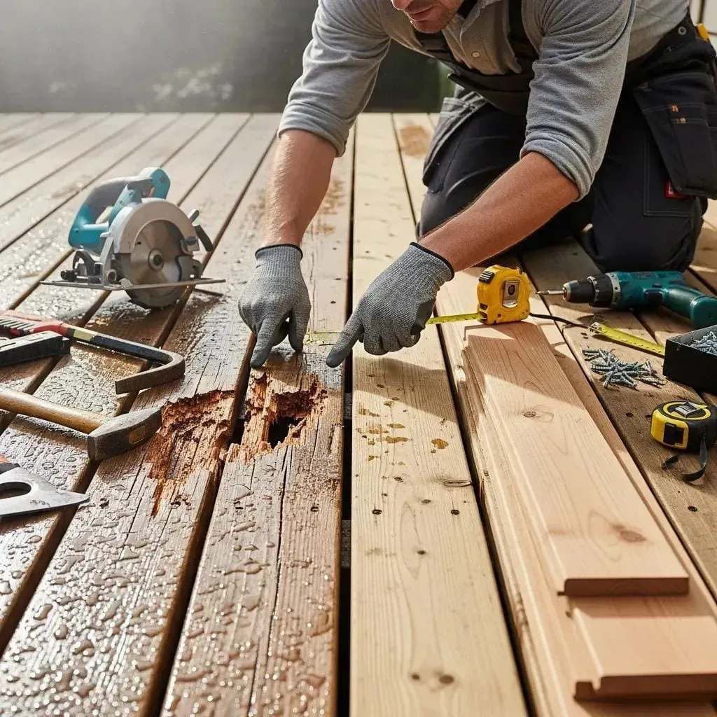 Aging deck boards ready for professional replacement