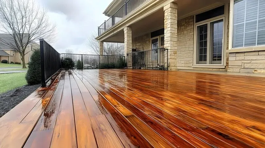 Natural wood deck with a classic outdoor living design