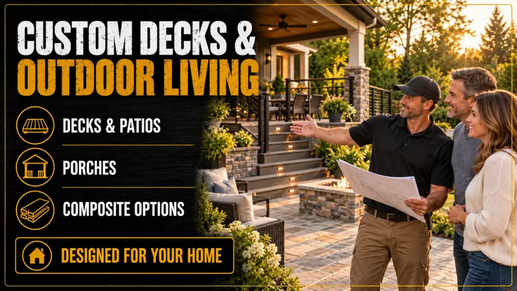 Contractor presenting a custom deck and outdoor living design to Indianapolis homeowners