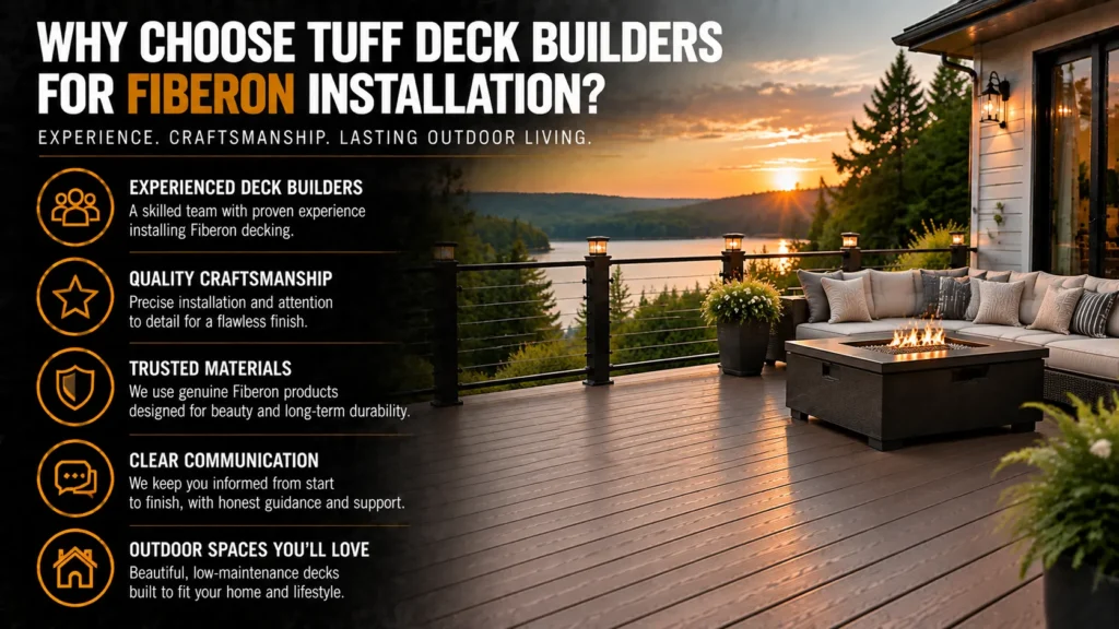 Why choose Tuff Deck Builders for Fiberon installation with experienced deck builders, quality craftsmanship, trusted materials, and clear communication