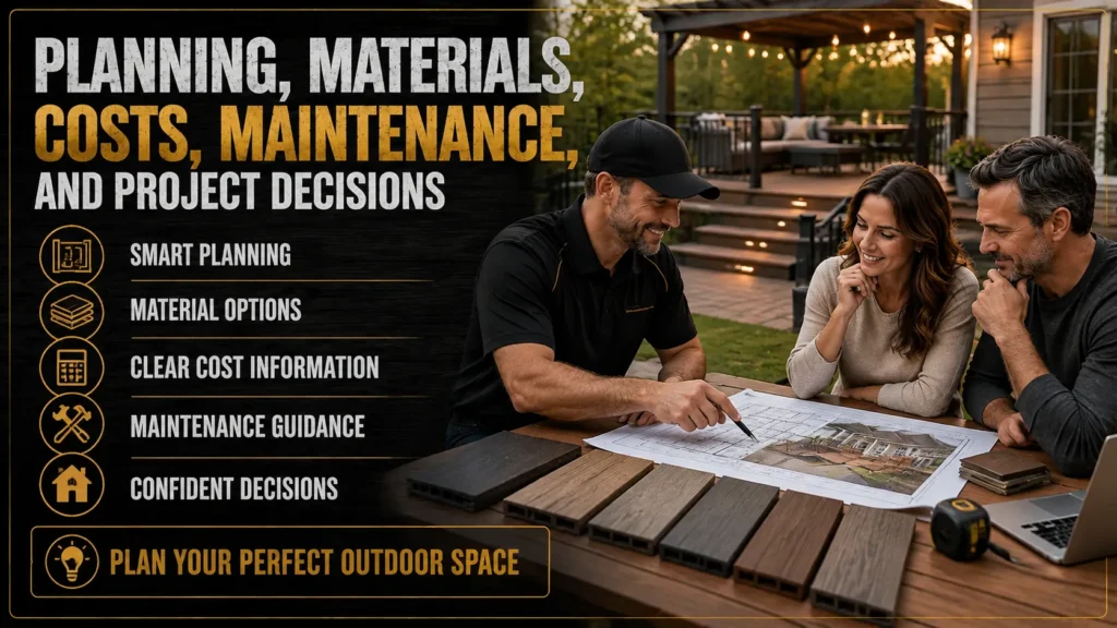 Podcast episode covering deck materials, framing, maintenance expectations, and hardware selection