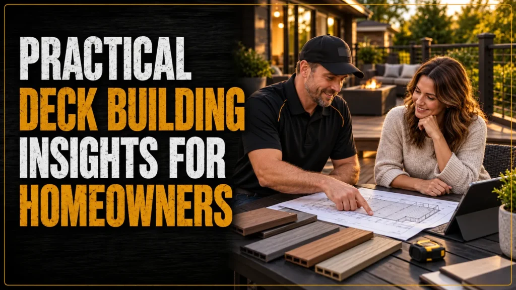 Deck building podcast discussing layout, access, drainage, and material care for Indianapolis homeowners