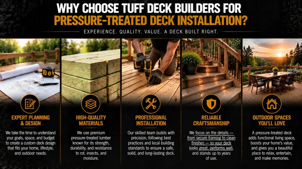 Pressure-treated wood deck planning and installation for a durable, functional outdoor living space