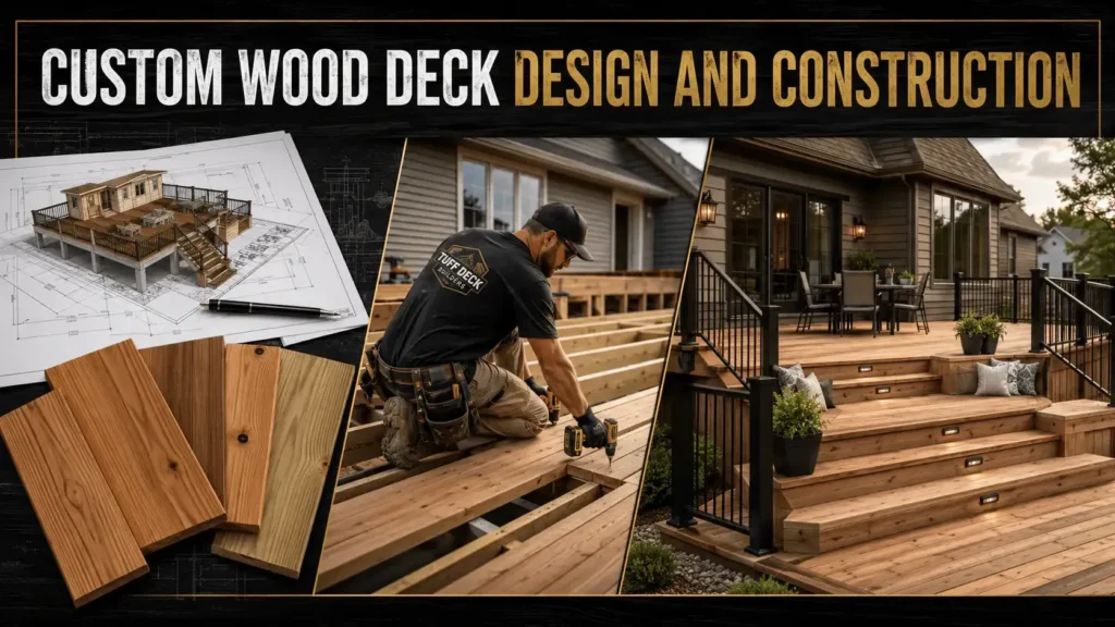 Custom wood deck beside a residential home in Indianapolis, IN.